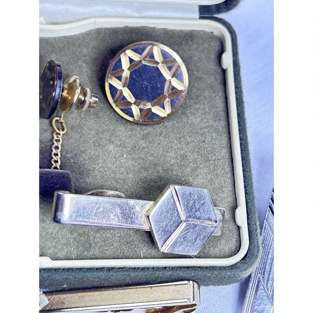 Vtg Cufflinks And Tie Bars Lot Gold And Silver Tone x9